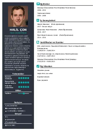 Fizik Öğretmeni CV Örnekleri cv indir